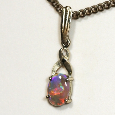 Stirling silver Pendant with SOLID SEMI BLACK OPAL Sparkling bright multicolours